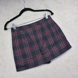 Plaid Mini Skort Womens XS Blue Red Tartan Skirt Short Schoolgirl‎ Academia Y2K